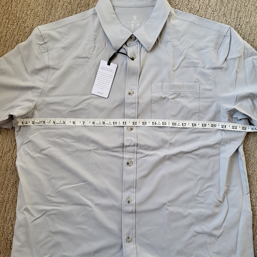 Men’s Short Sleeve Button-Up Dress Shirt – Veboon – Glacier Grey – Size L – NWT - Picture 7 of 9